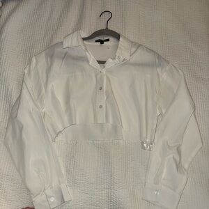Women's White Cropped Button down Shirt